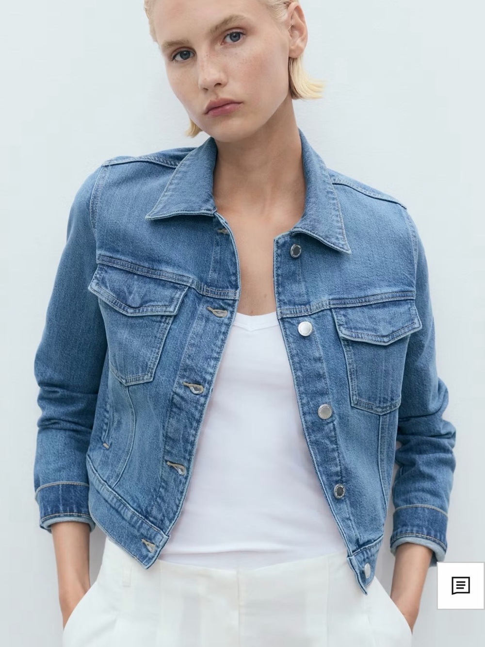 Mango Cropped Denim Jacket in Blue Size Medium NWT